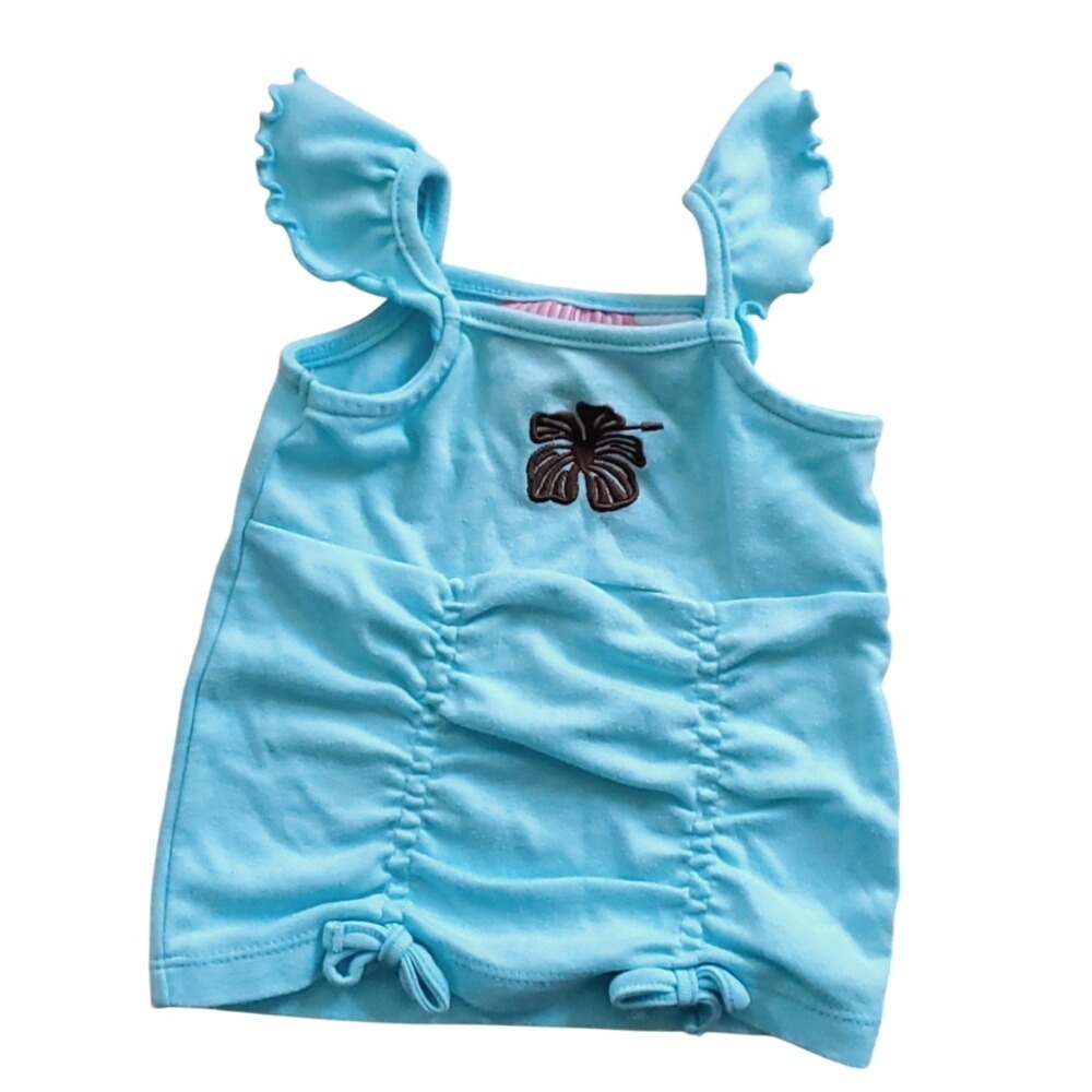 Aqua Ellemenno Girls Sleeveless Top with Hibiscus Hawaiian Theme 6/9M‎